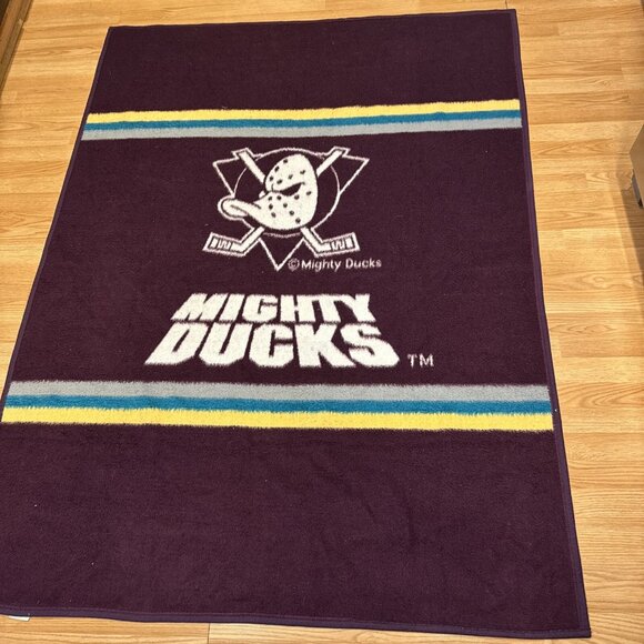 Biederlack Vintage Anaheim Mighty Ducks Fleece NHL Hockey Throw Blanket LG 56X76 - Picture 1 of 11